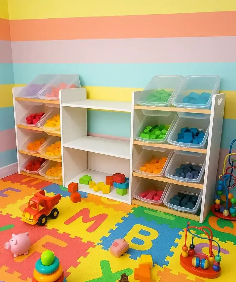 🧸 Juguetero Grande con 3 Repisas Centrales (16 Contenedores) Organizador de Juguetes