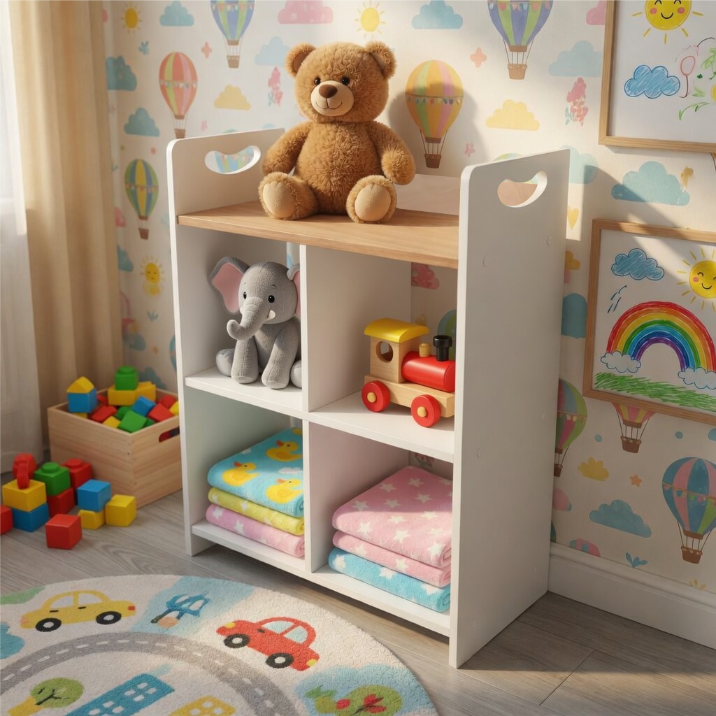 Organizador de 4 cubos con repisa superior | Mueble organizador infantil y decorativo